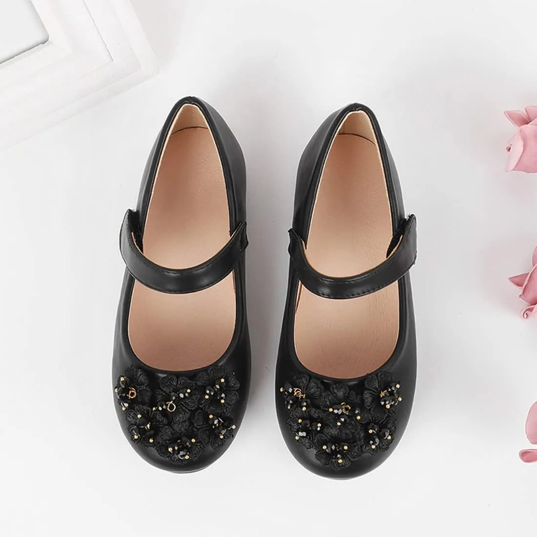 YIBLBOX Girl's Flowers Ballet Flats Ballerina Mary Jane Princess Wedding Dress Shoes for Toddler/Little Kid