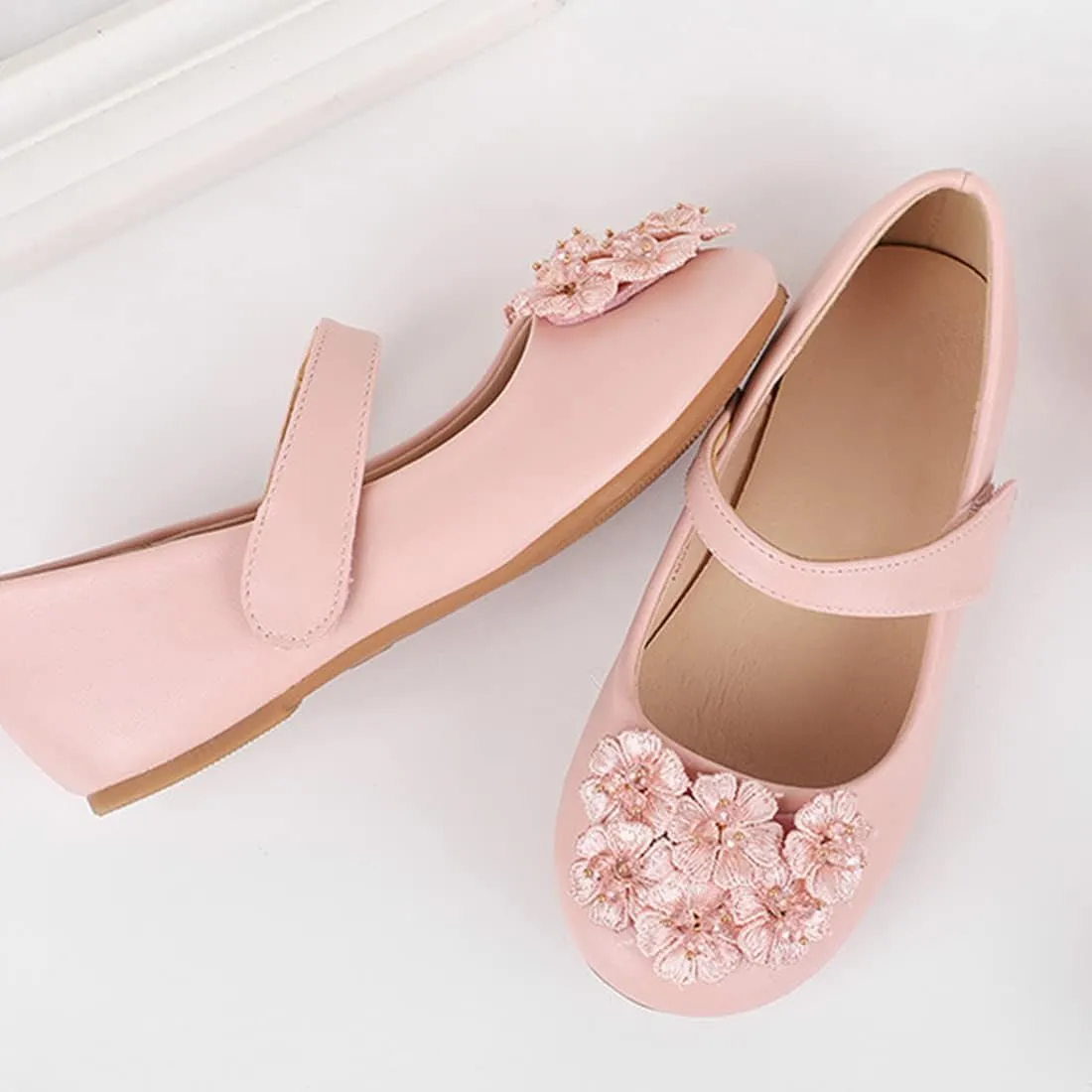 YIBLBOX Girl's Flowers Ballet Flats Ballerina Mary Jane Princess Wedding Dress Shoes for Toddler/Little Kid