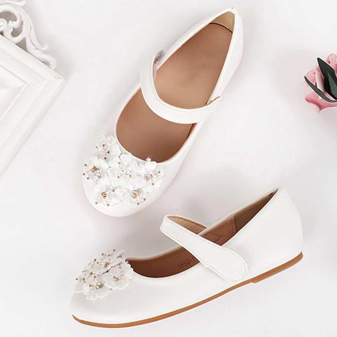 YIBLBOX Girl's Flowers Ballet Flats Ballerina Mary Jane Princess Wedding Dress Shoes for Toddler/Little Kid