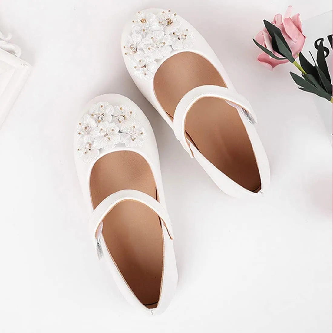 YIBLBOX Girl's Flowers Ballet Flats Ballerina Mary Jane Princess Wedding Dress Shoes for Toddler/Little Kid