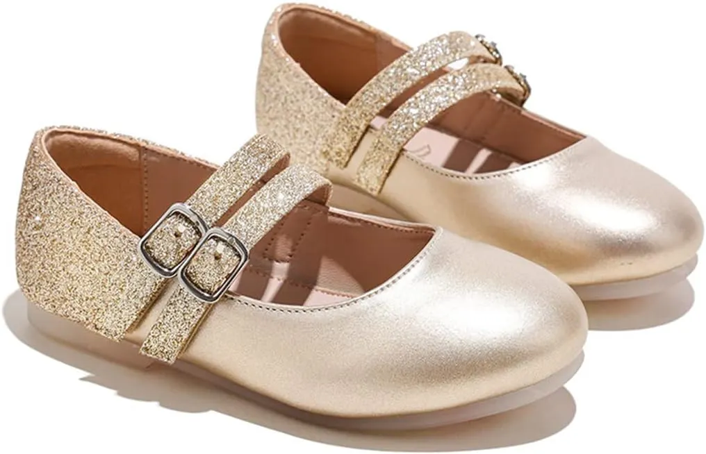 YIBLBOX Girl's Glitter Ballet Flats Ballerina Mary Jane Princess Wedding Dress Shoes for Toddler/Little Kid